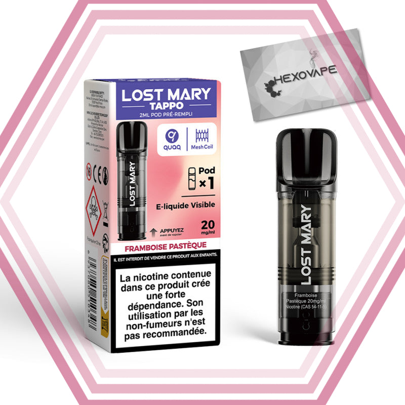Recharge puff Framboise-pasteque_20mg nicotine Lost mary hexovape Pas cher