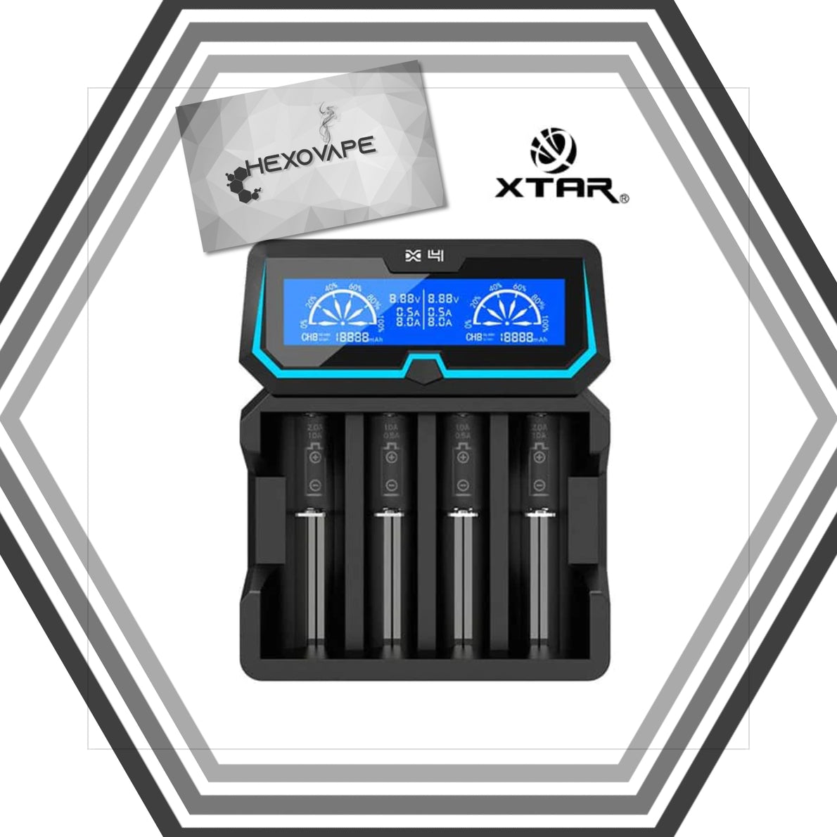 Chargeur X4 - Xtar - Hexovape - Chargeurs de batteries pour usage courant  Cigarette électronique